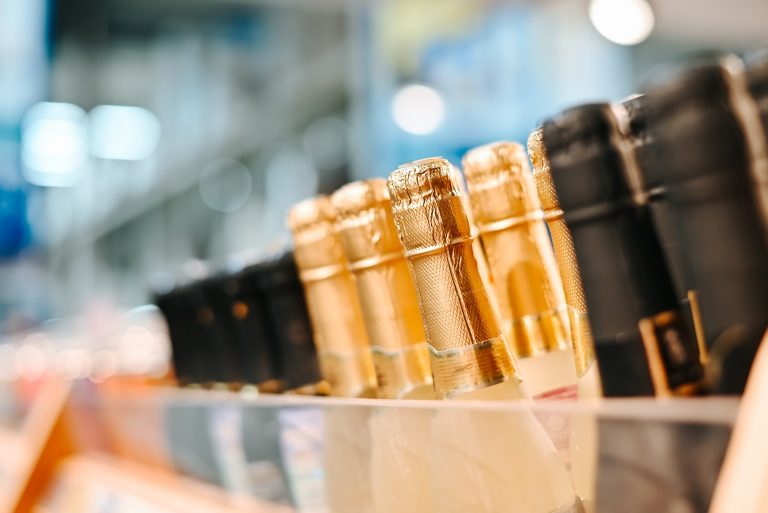 luxury champagne bottles in a store
